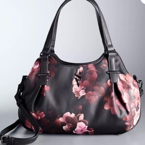 Simply Vera Wang Buena Satchel Crossbody Bag Handbag Purse - Red Hydrangea - New